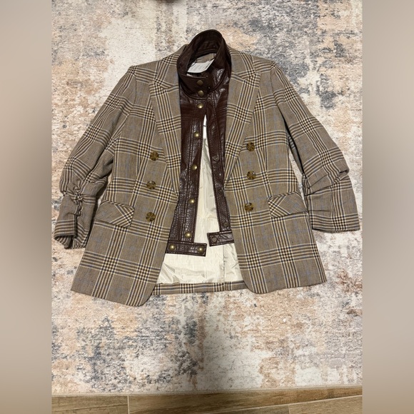 Veronica Beard Beacon Dickey Jacket Blazer Size 8 NWT Plaid Camel Brown Blue - Picture 5 of 10